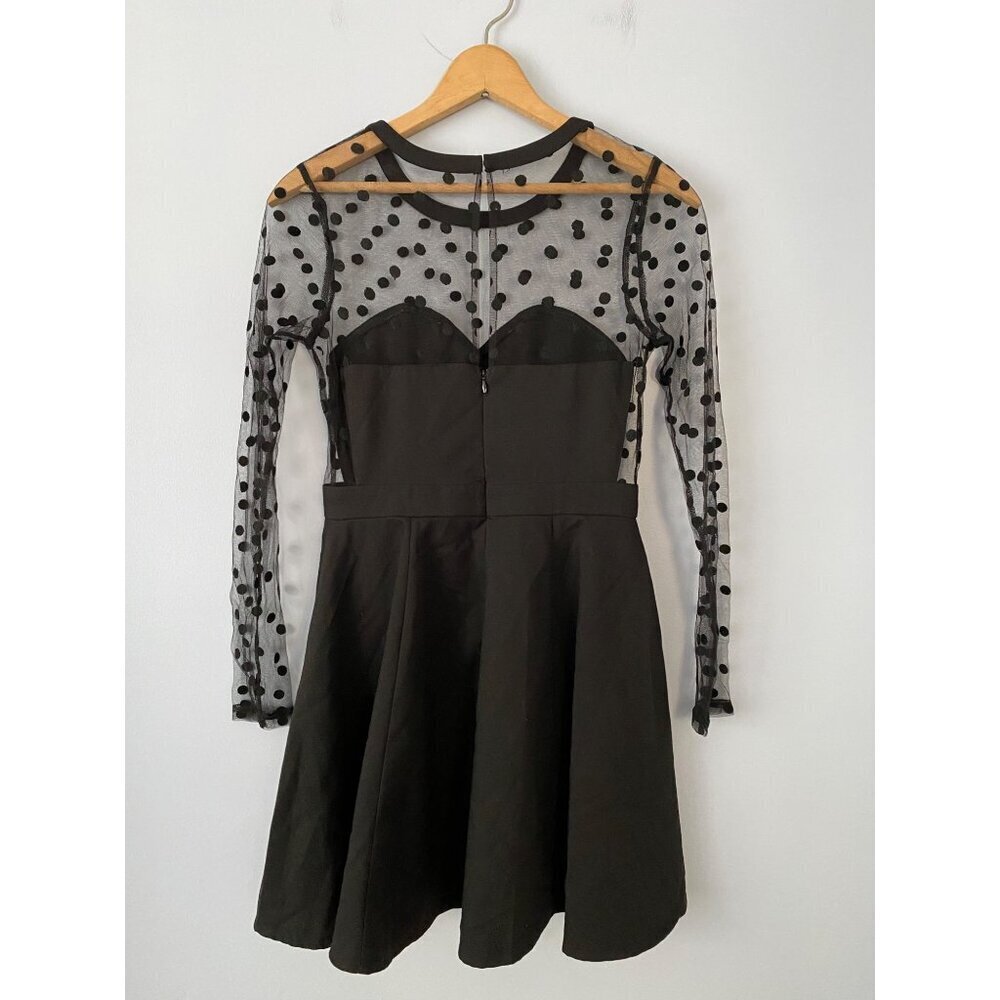 Black Polka Dot Mesh Long Sleeve Dress Coincidence & Chance Size S Polyester & V